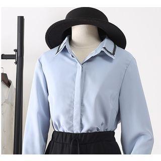 Embroidered Fleece Lined Chiffon Shirt