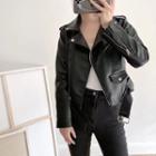 Long-sleeve Plain Cropped Faux Leather Jacket