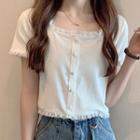 Short-sleeve Scoop-neck Lace Trim Top