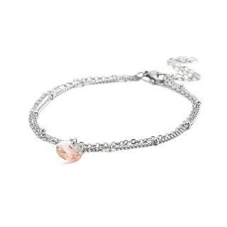 Simple And Fashion Geometric Champagne Color Cubic Zirconia 316l Stainless Steel Double-layer Bracelet Silver - One Size