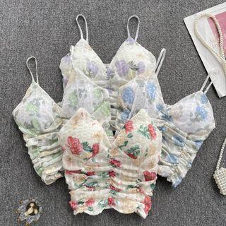 Suspender Open-back Floral Cropped Top