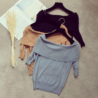 Plain Off Shoulder Elbow Sleeve Sweater
