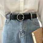 Faux Leather Belt Matte Round Buckle - Black - One Size