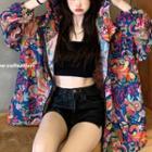 Hooded Print Jacket Blue - One Size