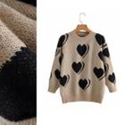 Heart Print Sweater 9873 - Light Khaki - One Size