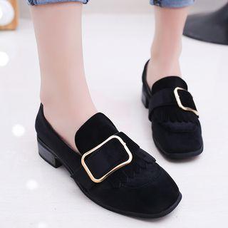 Buckled Faux-suede Low-heel Loafers