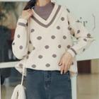Mock Two-piece Mock-neck Dotted Sweater