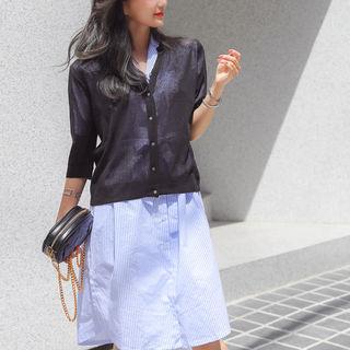 3/4-sleeve Sheer Knit Cardigan