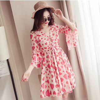 Heart Print 3/4-sleeve Dress