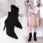Faux Suede High-heel Pointed Short Boots