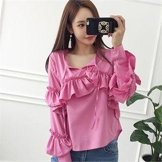 Ruffled-detail Dip-back Blouse
