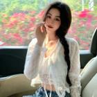 Lace Tie-strap Cropped Cardigan 5253 - Cardigan - White - One Size