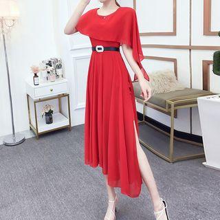 Cape-sleeve Midi A-line Dress