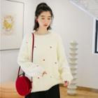 Heart Embroidery Furry Sweater White - One Size