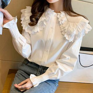 Long-sleeve Layered Eyelet Lace Trim Blouse