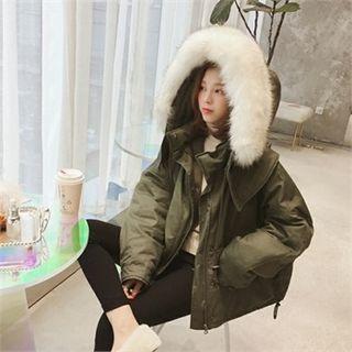 Faux-fur Hooded Oversized Military Jacket