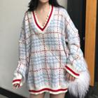 Plaid V-neck Chunky Sweater
