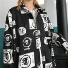 Long-sleeve Chinese-lettering Button-down Shirt