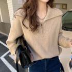 Collared Loose-fit Sweater Khaki - One Size