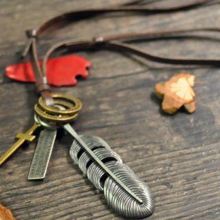 Feather Faux Leather Necklace Coffee - One Size