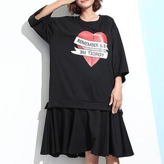 3/4-sleeve Printed Mock Two-piece Dress