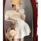 Puff-sleeve Plain Jacket / A-line Skirt