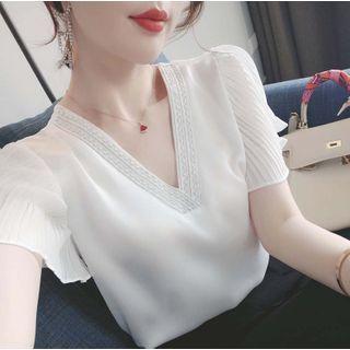 Chiffon V-neck Short-sleeve Blouse
