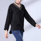 Sequin Trim V-neck Chiffon Blouse