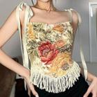 Sleeveless Embroidered Fringed Top