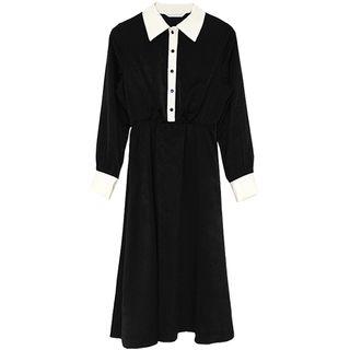 Color Block Long-sleeve A-line Shirt Dress