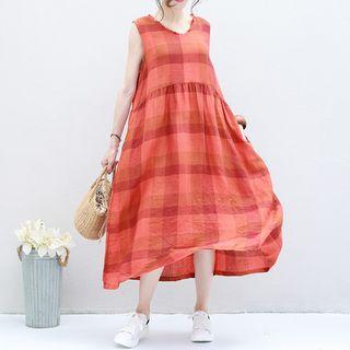 Midi Plaid Tank Dress As Shown In Figure - One Size