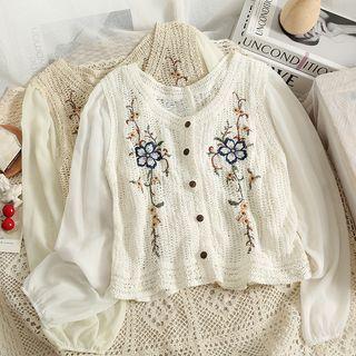 Chiffon-sleeve Embroidered Light Shirt
