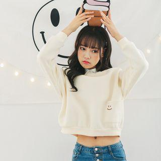 Embroidered Smiley Face Sweatshirt Almond - One Size
