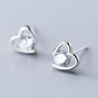 925 Sterling Silver Heart Rhinestone Earring 1 Pair - S925 Silver - Earring - One Size