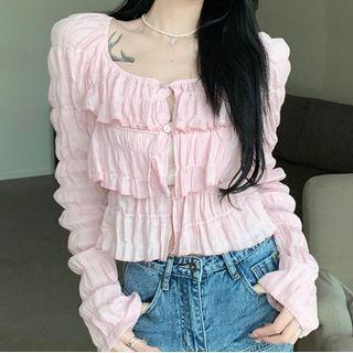 Long-sleeve Scoop-neck Tiered Blouse