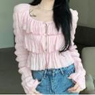 Long-sleeve Scoop-neck Tiered Blouse