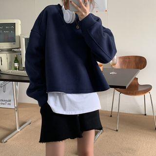 Round-neck Cropped Plain Sweatshirt