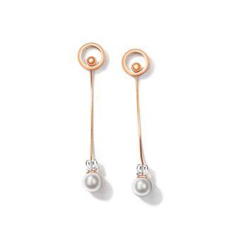 Simple And Elegant Plated Rose Gold 316l Stainless Steel Geometric Round Tassel Pearl Earrings Rose Gold - One Size
