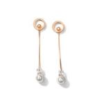 Simple And Elegant Plated Rose Gold 316l Stainless Steel Geometric Round Tassel Pearl Earrings Rose Gold - One Size