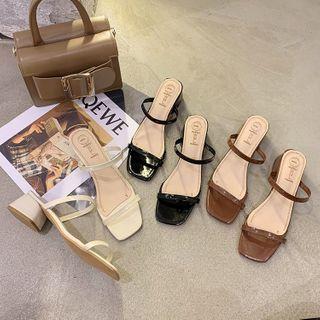 Plain Block Heel Slide Sandals