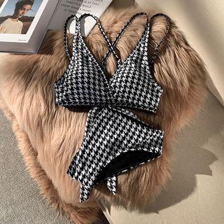 Set: Strappy Houndstooth Bikini Top + Bottom