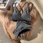 Set: Strappy Houndstooth Bikini Top + Bottom