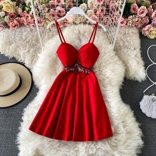 Spaghetti Strap Tassel Bandeau Mini Dress