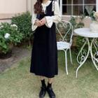 Long-sleeve Mock Two-piece Midi Knit Dress Black - One Size