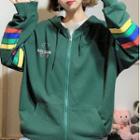 Loose-fit Long-sleeve Zip Up Printed Hoodie