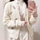 Floral Embroidered Cardigan Off-white - One Size