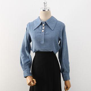 Long Sleeve Faux Pearl Button Shirt