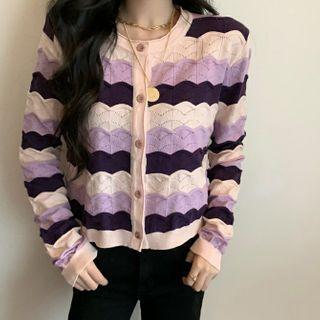 Wavy Stripe Cardigan Purple - One Size