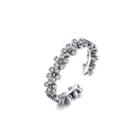 925 Sterling Silver Vintage Elegant Flower Cubic Zirconia Adjustable Open Ring Silver - One Size