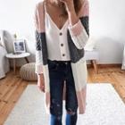 Color Block Cable-knit Long Cardigan